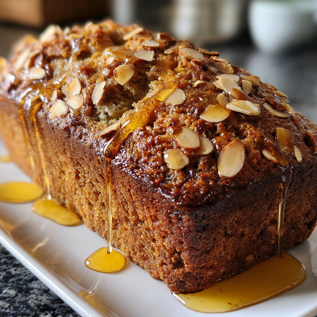 Bananenbrot mit Mandelstückchen und Honig