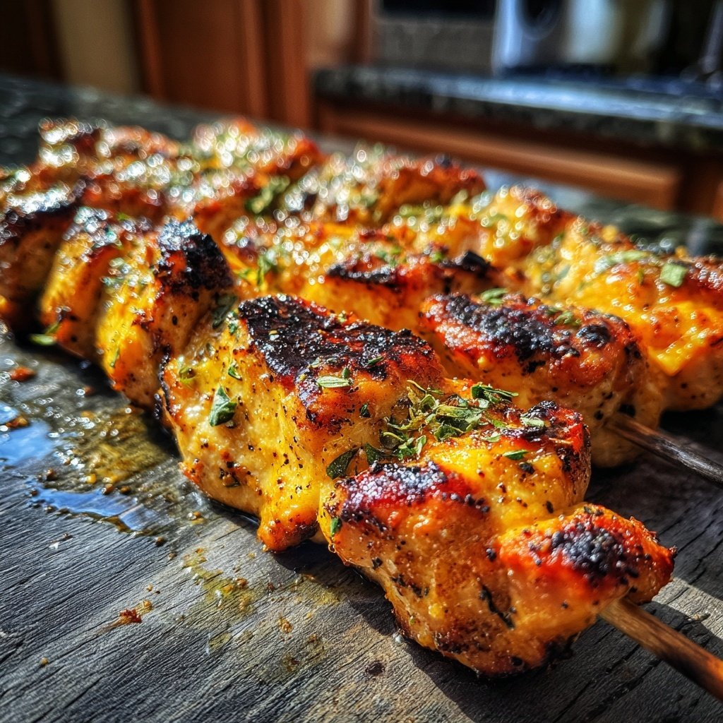 Gegrillte Hähnchenspieße Mit Zitronen Marinade