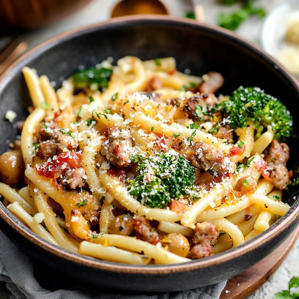 Pasta mit Hähnchenwurst und Brokkoli