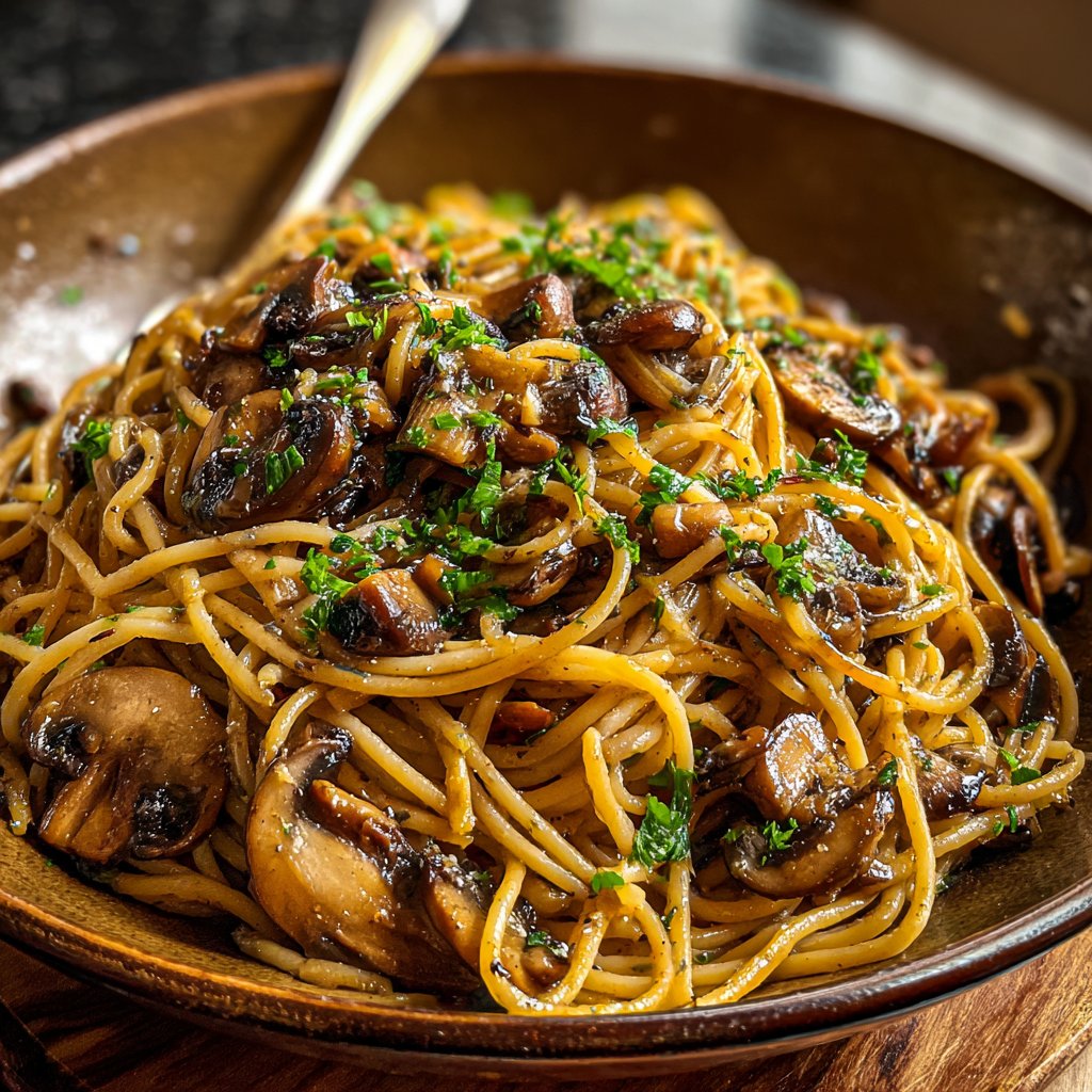 Spaghetti mit Pilzen und Petersilie