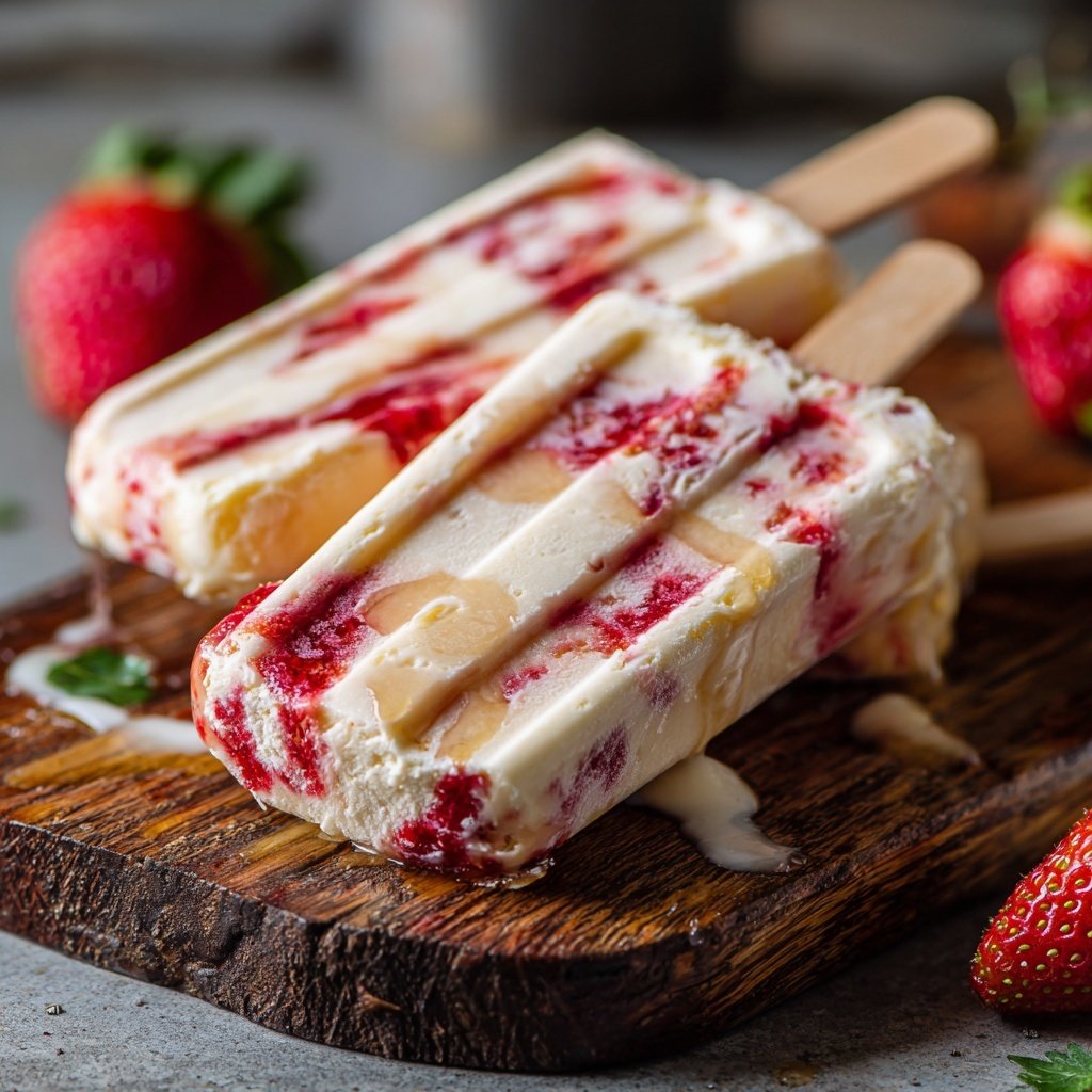 Vanille Erdbeer Eis Am Stiel