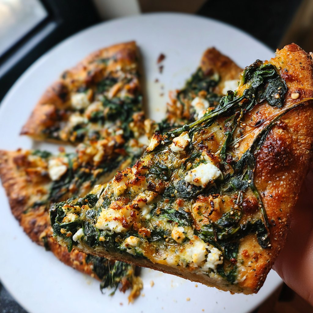Pizza mit Spinat und Feta