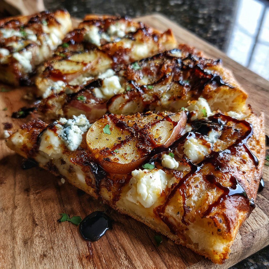 Flammkuchen mit Birne und Blauschimmelkäse